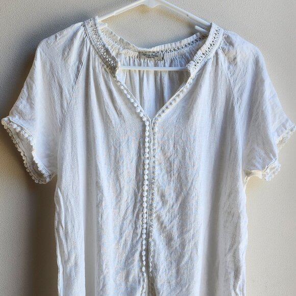 Alessia Pacini White 100% Linen V-Neck Short Sleeve Jersey Size Small - Picture 5 of 15